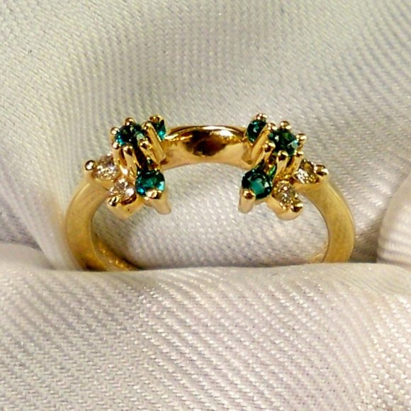 New 14K Solid Gold, DIAMONDS, EMERALDS RAP MARKS & MORGAN WEDDING RING - Picture 3 of 6